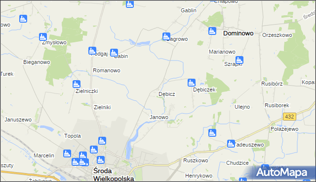 mapa Dębicz gmina Środa Wielkopolska, Dębicz gmina Środa Wielkopolska na mapie Targeo