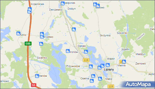 mapa Dębiec gmina Lipiany, Dębiec gmina Lipiany na mapie Targeo