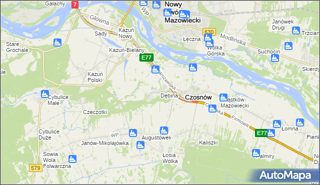 mapa Dębina gmina Czosnów, Dębina gmina Czosnów na mapie Targeo