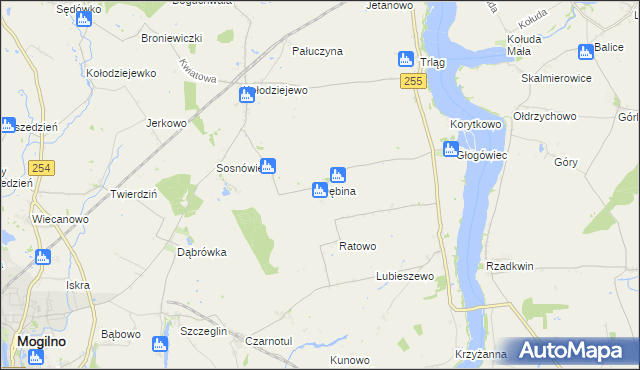 mapa Dębina gmina Janikowo, Dębina gmina Janikowo na mapie Targeo
