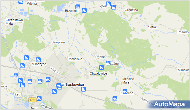 mapa Dębina gmina Jelcz-Laskowice, Dębina gmina Jelcz-Laskowice na mapie Targeo