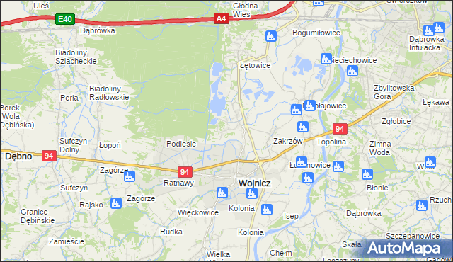 mapa Dębina Zakrzowska, Dębina Zakrzowska na mapie Targeo