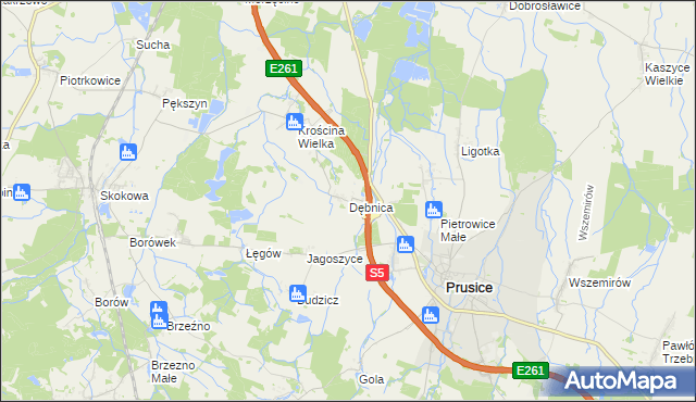 mapa Dębnica gmina Prusice, Dębnica gmina Prusice na mapie Targeo