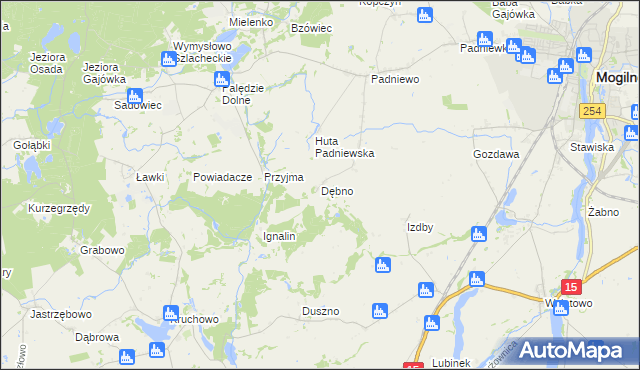 mapa Dębno gmina Mogilno, Dębno gmina Mogilno na mapie Targeo