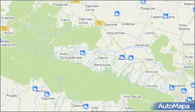 mapa Dębno gmina Nowa Słupia, Dębno gmina Nowa Słupia na mapie Targeo