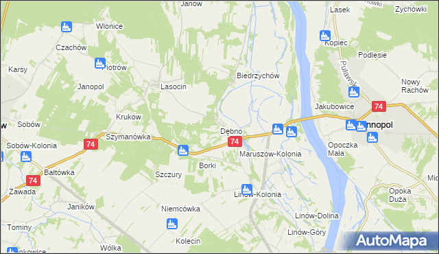 mapa Dębno gmina Ożarów, Dębno gmina Ożarów na mapie Targeo