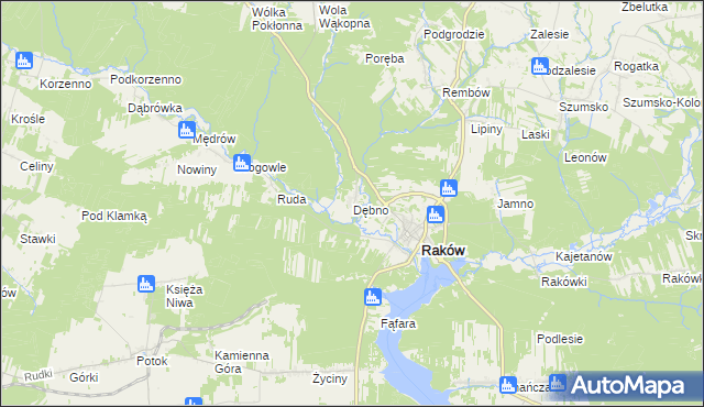 mapa Dębno gmina Raków, Dębno gmina Raków na mapie Targeo