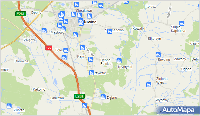 mapa Dębno Polskie, Dębno Polskie na mapie Targeo