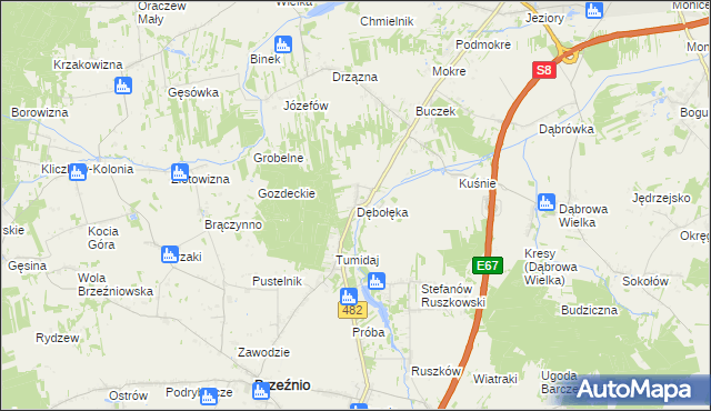 mapa Dębołęka gmina Brzeźnio, Dębołęka gmina Brzeźnio na mapie Targeo