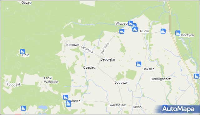 mapa Dębołęka gmina Wałcz, Dębołęka gmina Wałcz na mapie Targeo