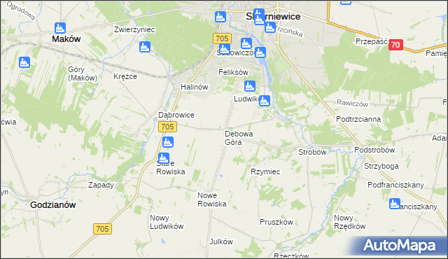 mapa Dębowa Góra gmina Skierniewice, Dębowa Góra gmina Skierniewice na mapie Targeo