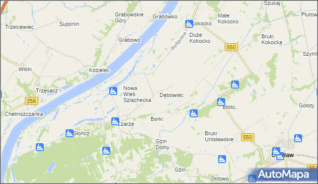 mapa Dębowiec gmina Dąbrowa Chełmińska, Dębowiec gmina Dąbrowa Chełmińska na mapie Targeo
