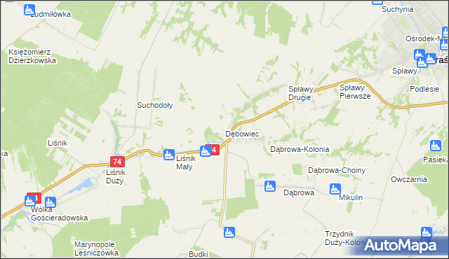 mapa Dębowiec gmina Trzydnik Duży, Dębowiec gmina Trzydnik Duży na mapie Targeo