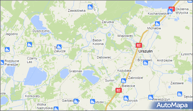 mapa Dębowiec gmina Urszulin, Dębowiec gmina Urszulin na mapie Targeo