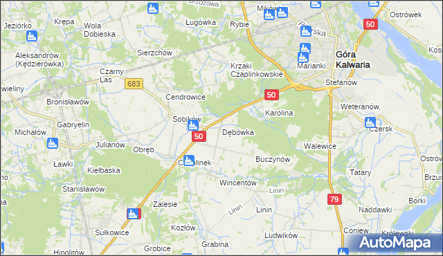 mapa Dębówka gmina Góra Kalwaria, Dębówka gmina Góra Kalwaria na mapie Targeo