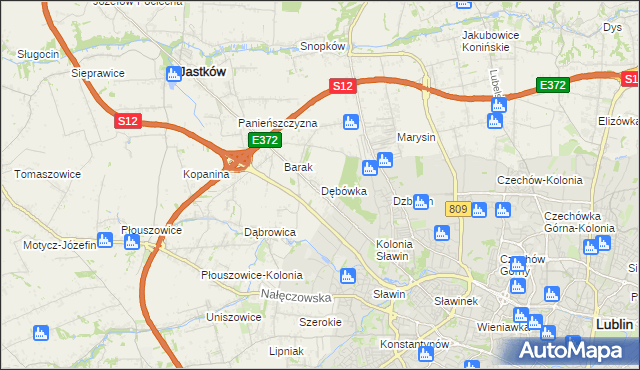 mapa Dębówka gmina Jastków, Dębówka gmina Jastków na mapie Targeo
