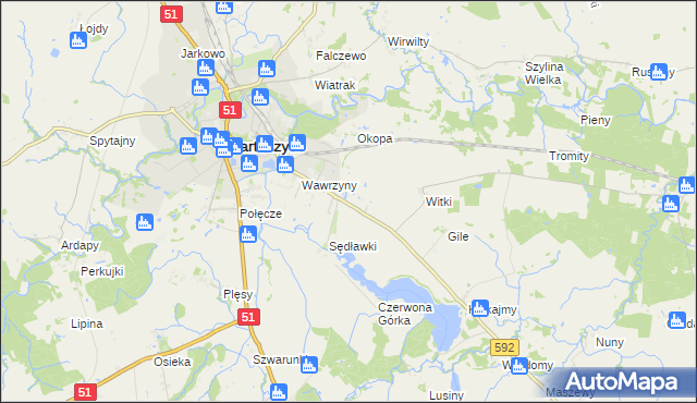 mapa Dębówko gmina Bartoszyce, Dębówko gmina Bartoszyce na mapie Targeo