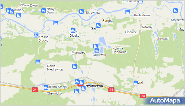 mapa Dębówko gmina Przytoczna, Dębówko gmina Przytoczna na mapie Targeo