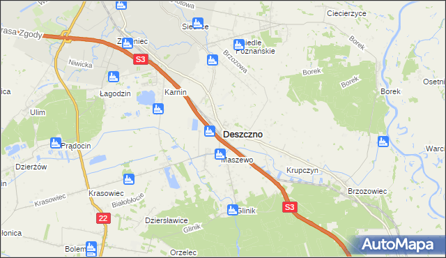 mapa Deszczno, Deszczno na mapie Targeo