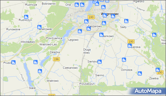 mapa Długa Wieś gmina Wągrowiec, Długa Wieś gmina Wągrowiec na mapie Targeo