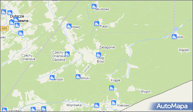 mapa Długi Bród gmina Dubicze Cerkiewne, Długi Bród gmina Dubicze Cerkiewne na mapie Targeo