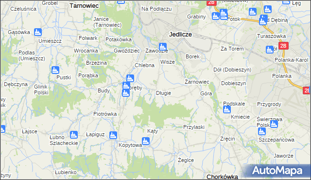 mapa Długie gmina Jedlicze, Długie gmina Jedlicze na mapie Targeo