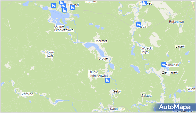 mapa Długie gmina Osieczna, Długie gmina Osieczna na mapie Targeo