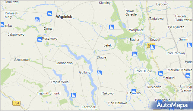 mapa Długie gmina Wąpielsk, Długie gmina Wąpielsk na mapie Targeo