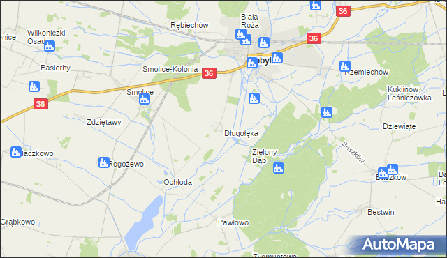 mapa Długołęka gmina Kobylin, Długołęka gmina Kobylin na mapie Targeo