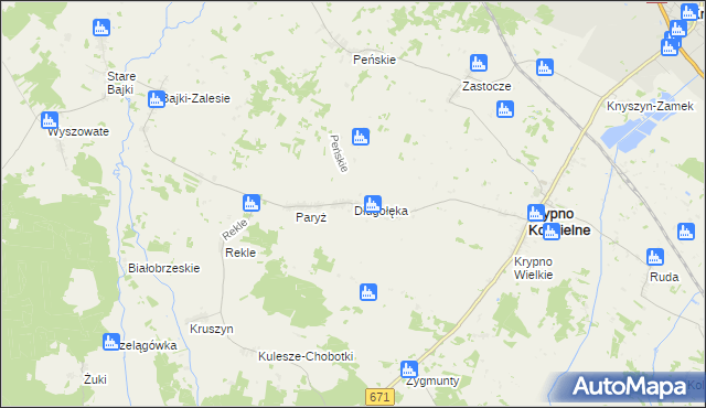 mapa Długołęka gmina Krypno, Długołęka gmina Krypno na mapie Targeo