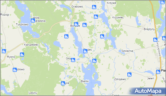 mapa Dłużec gmina Piecki, Dłużec gmina Piecki na mapie Targeo