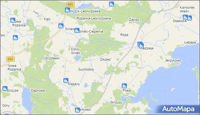mapa Dłużec gmina Węgorzewo, Dłużec gmina Węgorzewo na mapie Targeo