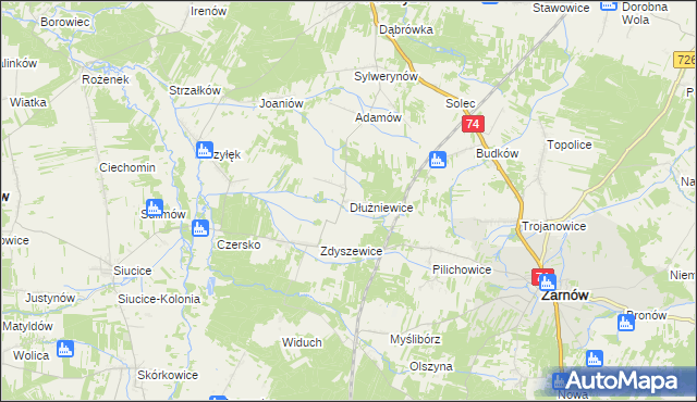 mapa Dłużniewice, Dłużniewice na mapie Targeo