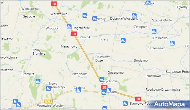 mapa Dłużniewo Duże, Dłużniewo Duże na mapie Targeo