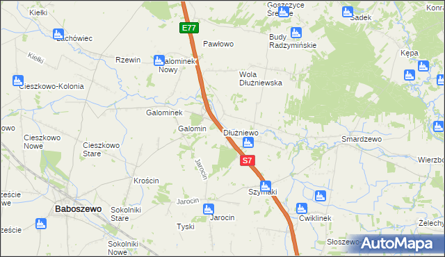 mapa Dłużniewo gmina Baboszewo, Dłużniewo gmina Baboszewo na mapie Targeo