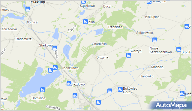 mapa Dłużyna gmina Włoszakowice, Dłużyna gmina Włoszakowice na mapie Targeo