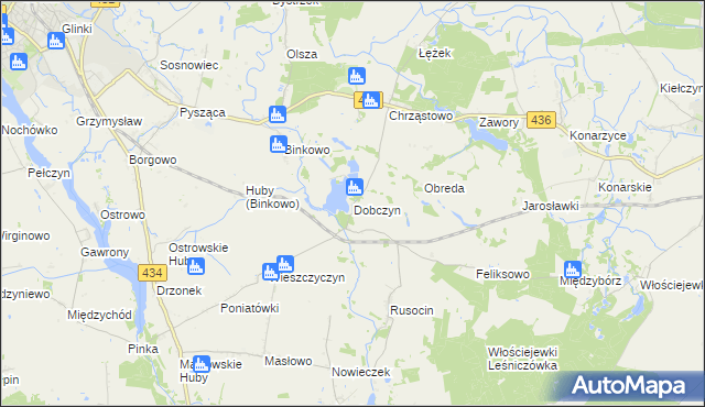 mapa Dobczyn gmina Śrem, Dobczyn gmina Śrem na mapie Targeo