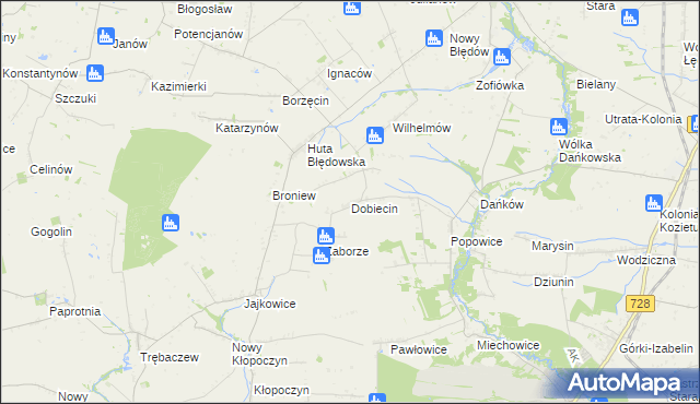 mapa Dobiecin gmina Mogielnica, Dobiecin gmina Mogielnica na mapie Targeo