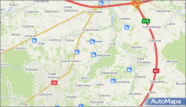 mapa Dobieszków gmina Stryków, Dobieszków gmina Stryków na mapie Targeo