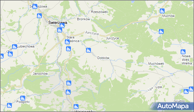 mapa Dobków gmina Świerzawa, Dobków gmina Świerzawa na mapie Targeo