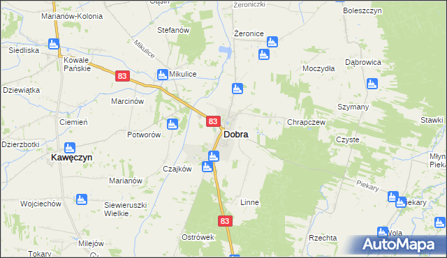 mapa Dobra powiat turecki, Dobra powiat turecki na mapie Targeo