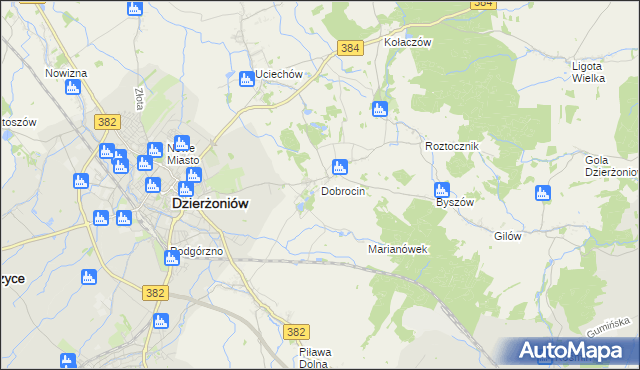 mapa Dobrocin gmina Dzierżoniów, Dobrocin gmina Dzierżoniów na mapie Targeo