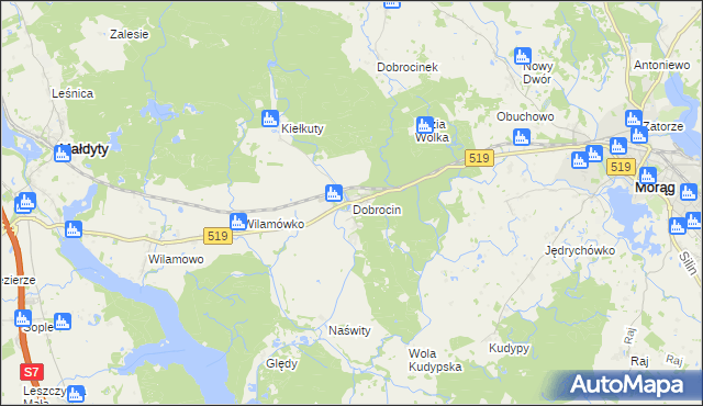 mapa Dobrocin gmina Małdyty, Dobrocin gmina Małdyty na mapie Targeo