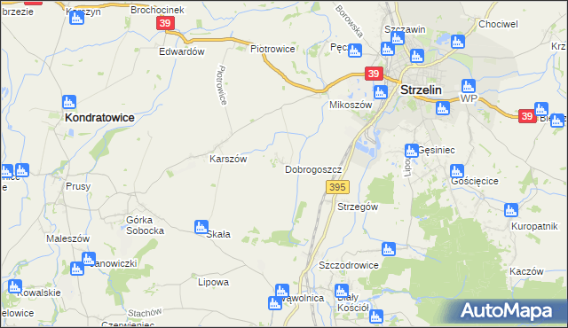 mapa Dobrogoszcz gmina Strzelin, Dobrogoszcz gmina Strzelin na mapie Targeo