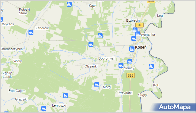 mapa Dobromyśl gmina Kodeń, Dobromyśl gmina Kodeń na mapie Targeo