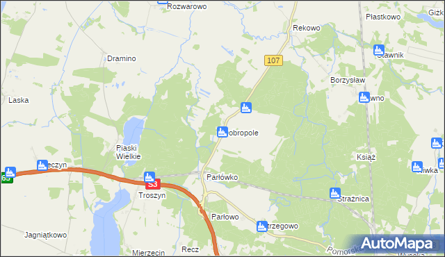 mapa Dobropole gmina Wolin, Dobropole gmina Wolin na mapie Targeo