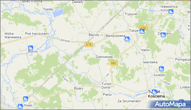 mapa Dobrowoda gmina Turośń Kościelna, Dobrowoda gmina Turośń Kościelna na mapie Targeo