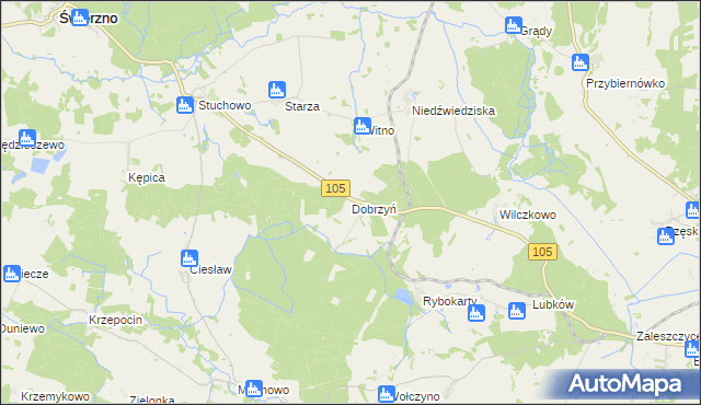 mapa Dobrzyń gmina Gryfice, Dobrzyń gmina Gryfice na mapie Targeo