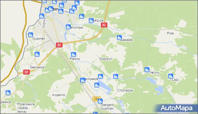 mapa Dobrzyń gmina Gubin, Dobrzyń gmina Gubin na mapie Targeo