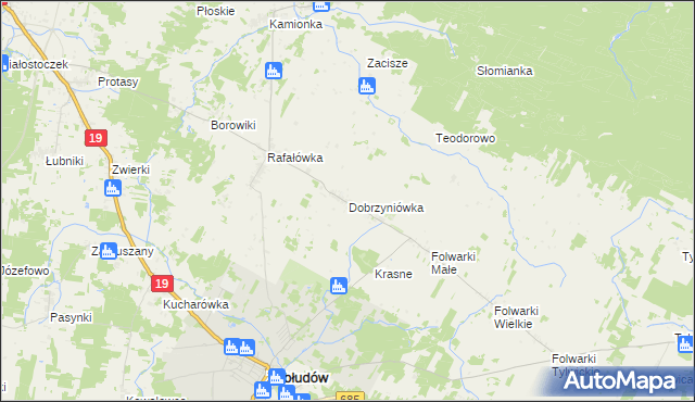 mapa Dobrzyniówka gmina Zabłudów, Dobrzyniówka gmina Zabłudów na mapie Targeo